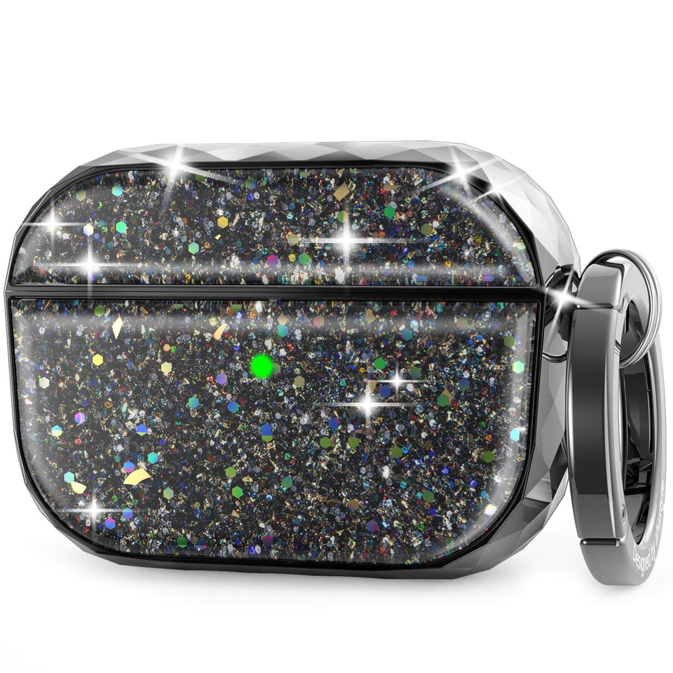 AHASTYLE glitter AirPods Pro case in black provides stylish protection and grip.