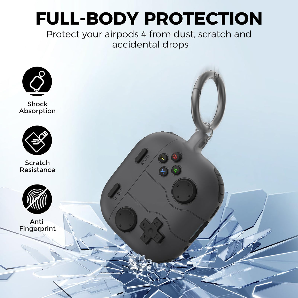 AHASTYLE lid open to show snug fit on AirPods 4 charging case for full protection