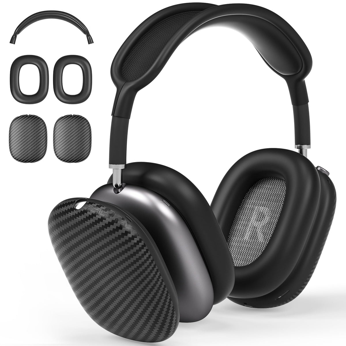AHBTEYM AirPods Max ear cups cover carbon fiber texture protects against scratches.
