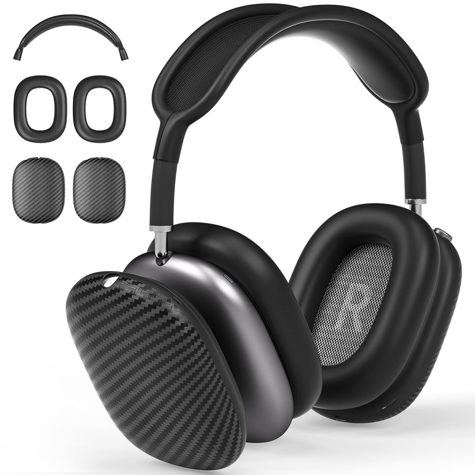 AHBTEYM AirPods Max ear cups cover carbon fiber texture protects against scratches.