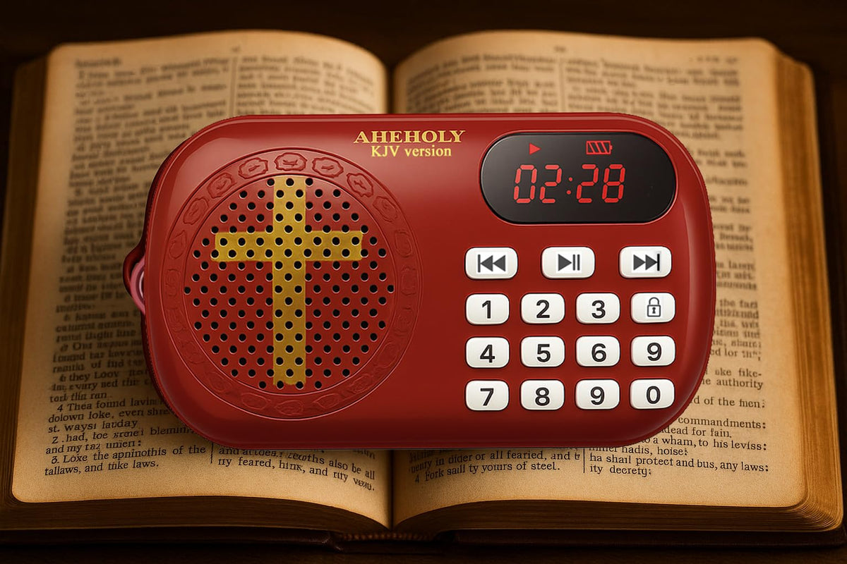 AHEHOLY KJV Audio Bible Player battery indicator shows charging status