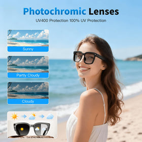 AHENOD AI Smart Glasses photochromic lenses adapt to indoor and outdoor light.