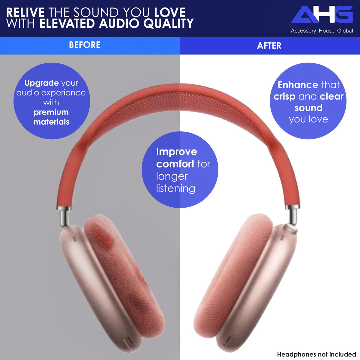 AHG AirPods Max cushions with magnets for secure, quick attachment in pink