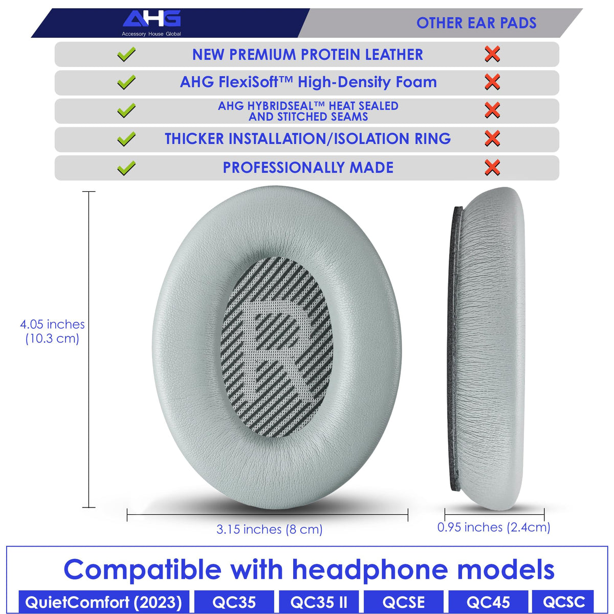 AHG QCSC gray ear pads refresh fit and immersive audio quality.