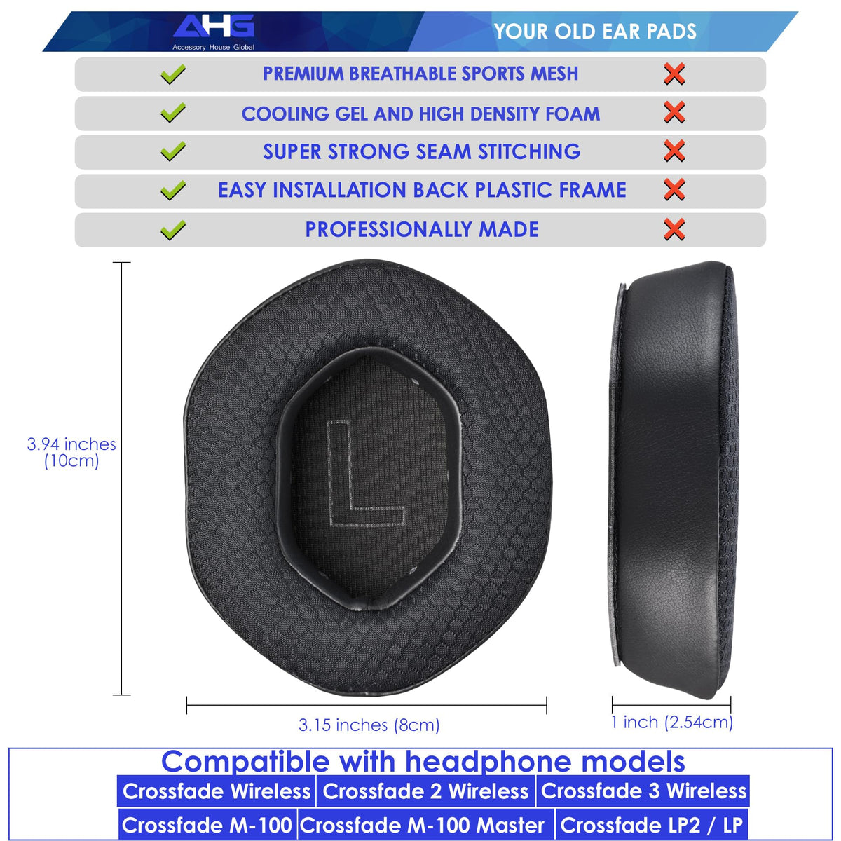 AHG Crossfade ear pads memory foam detail for snug fit and better isolation.