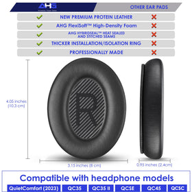 AHG Bose QC35 II ear pads showing leather texture and premium stitching detail.