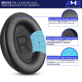 AHG Bose QC35 II replacement pads with soft foam and protein leather for all-day wear.
