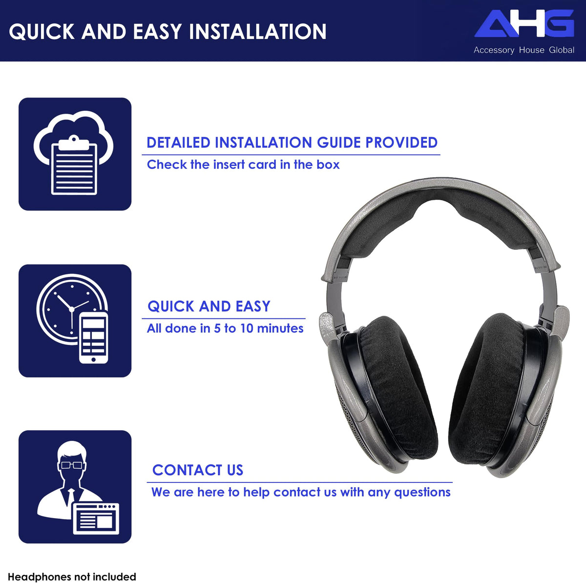 AHG QR video guide for quick 1-2-3 installation of ear pads