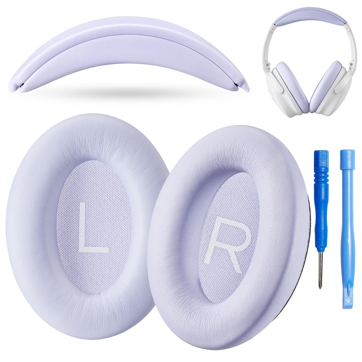 AHG Lilac ear pads front view show premium protein leather for comfortable listening.