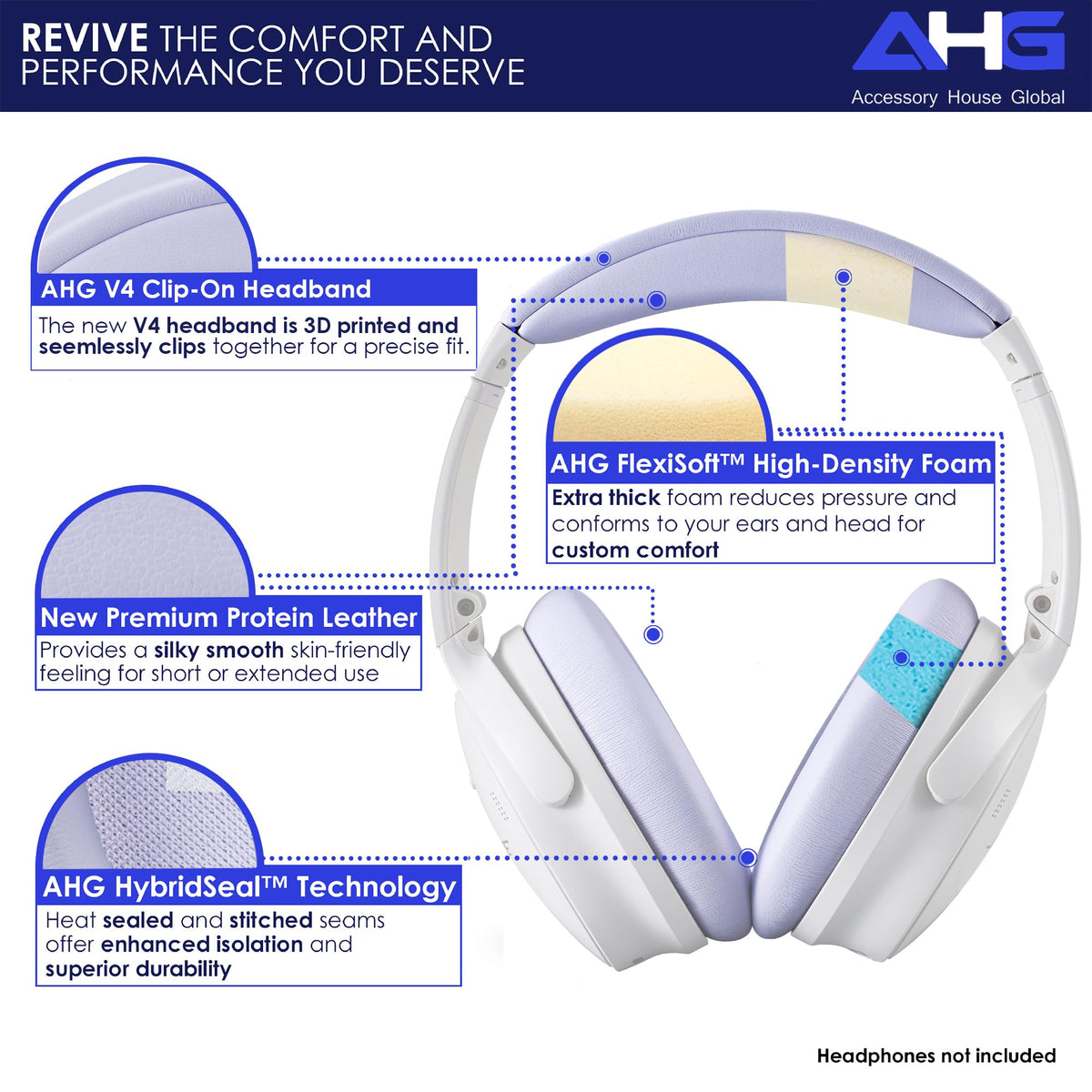 AHG Lilac ear pads inner-face closeup with soft foam for comfort.