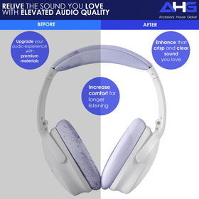 AHG Lilac headband pad closeup reveals memory foam and protein leather.