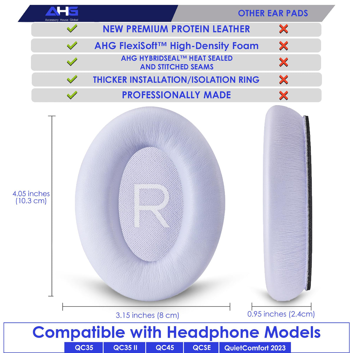 AHG Lilac kit contents image shows replacement ear pads and headband.