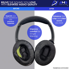 AHG QC35 replacement pads with thicker rim reduce sound leakage.