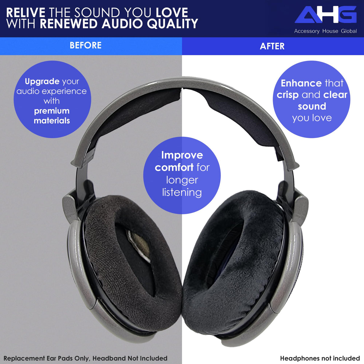 AHG replacement HD600 ear pads velour with soft cushioning