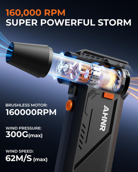 AHNR detail showing brushless motor label and durable construction benefit
