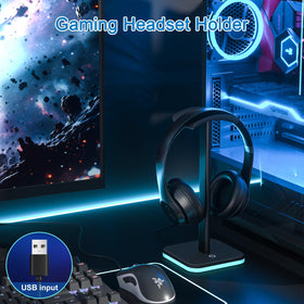 Ahonnpely headphone stand in RGB black finish enhances desk aesthetics and organization