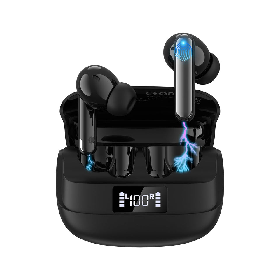 AHORALA earbuds with flip-case open for easy charging on the go.