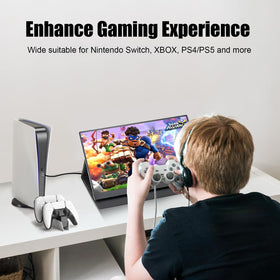 AHXJKA portable monitor connected to a gaming console for display