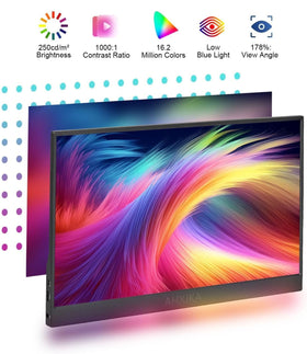 AHXJKA monitor side-ports view highlighting USB-C and HDMI connectivity