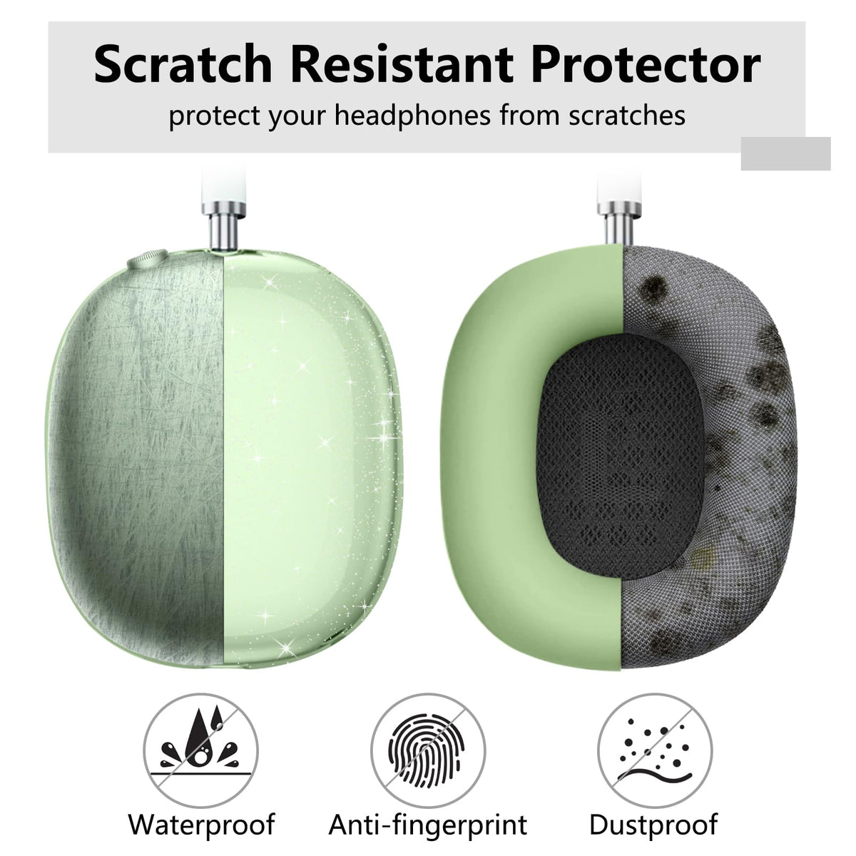 Aiaabq AirPods Max earcups closeup shows anti-fingerprint and scratch resistance