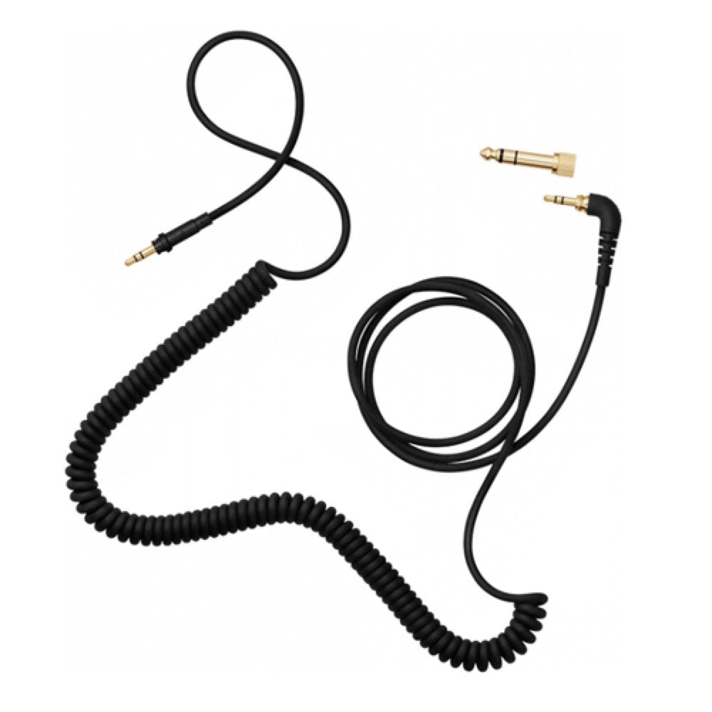 AIAIAI coiled black cable closeup, showing soft-touch finish for easy handling.
