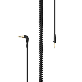 AIAIAI coiled black cable extended in a setup, highlighting 3.2m reach for flexible layouts.