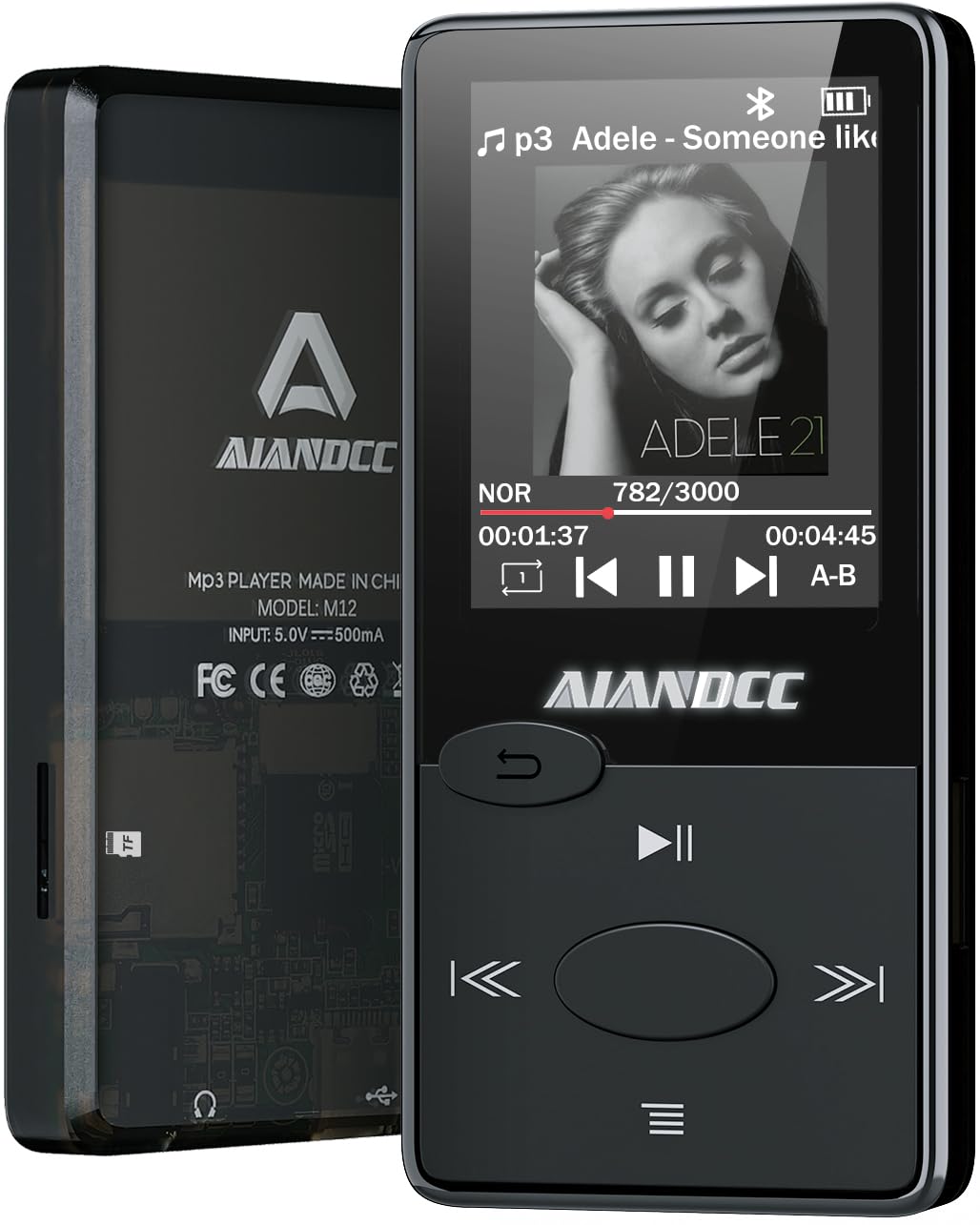 Aiandcc front view showcasing compact player and display, clear quick control