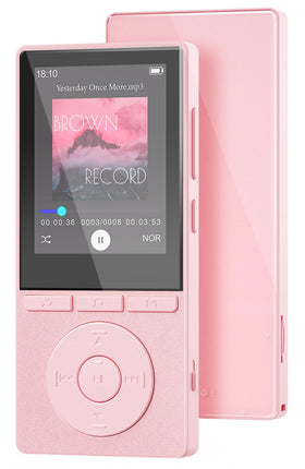 Aiandcc front view pink showing compact player and screen, ideal for pocket portability