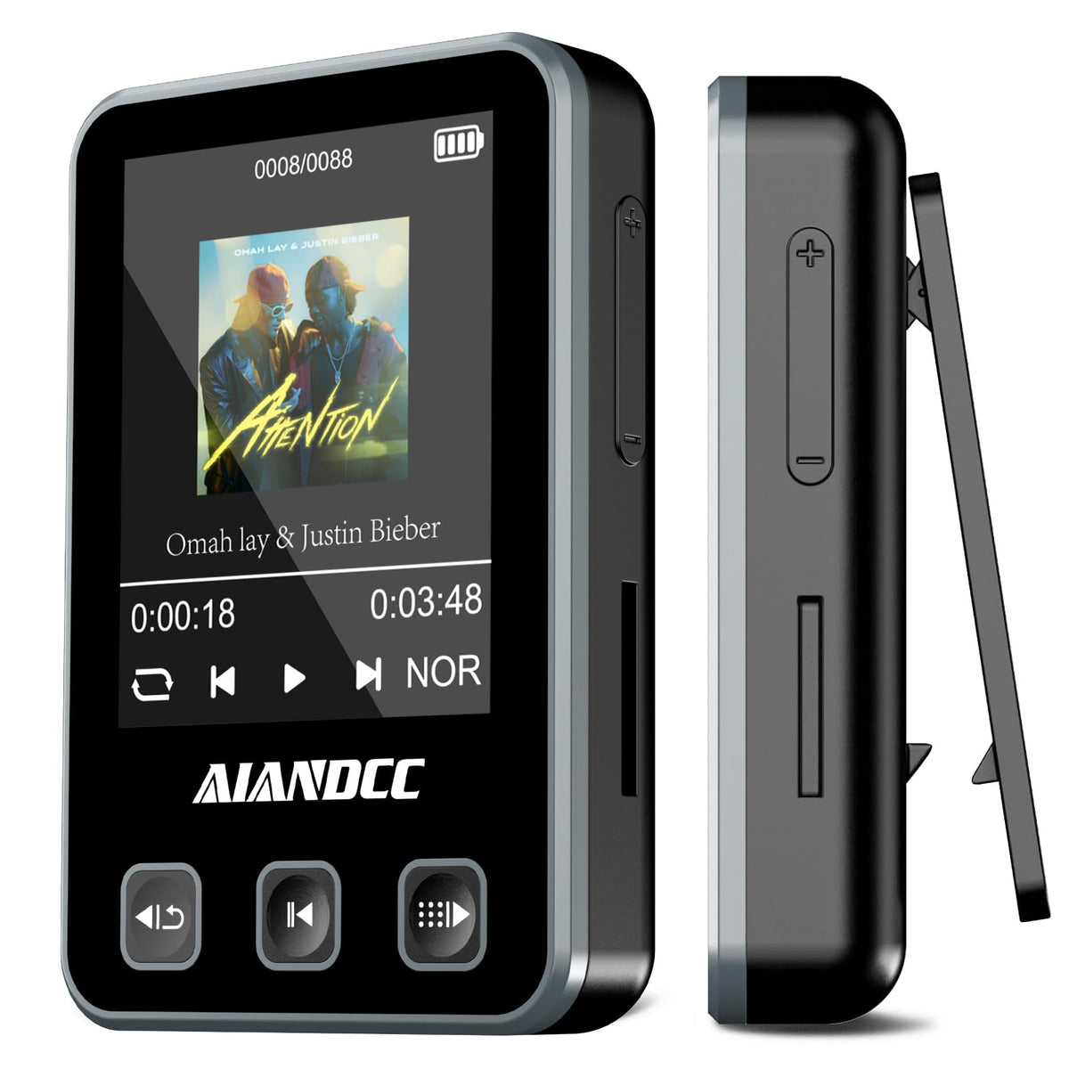 Aiandcc MP3 player with Bluetooth 5.3 for stable wireless listening during workouts.