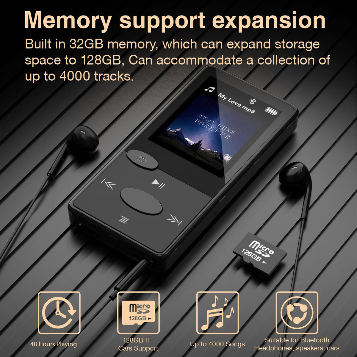 Aiandcc mp3 player offers long playback up to 48 hours.
