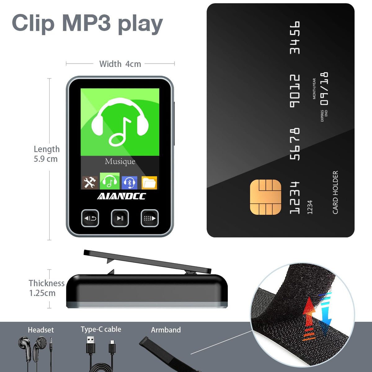 Aiandcc MP3 player supports 128GB TF expansion for extra music storage.
