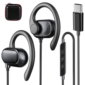 AIAUXAI USB-C open-ear earbuds with adjustable earhooks for secure workouts.
