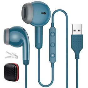 AIAUXAI USB earbuds closeup showing noise isolation for clearer calls.