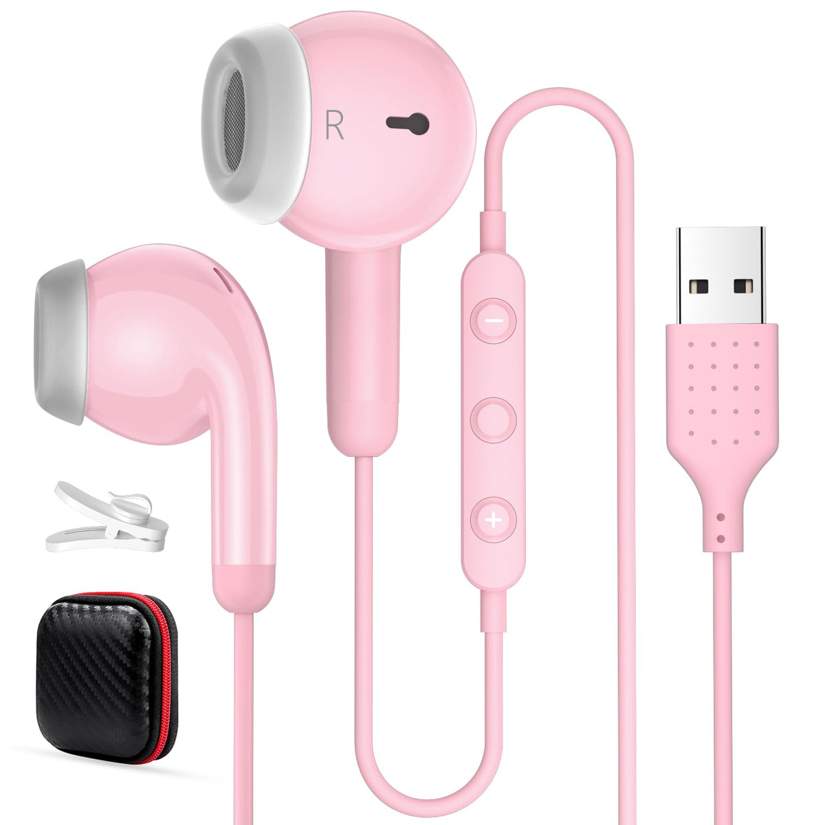 AIAUXAI USB earbuds with mic pink, ideal for clear PC calls.