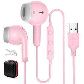 AIAUXAI USB earbuds with mic pink, ideal for clear PC calls.