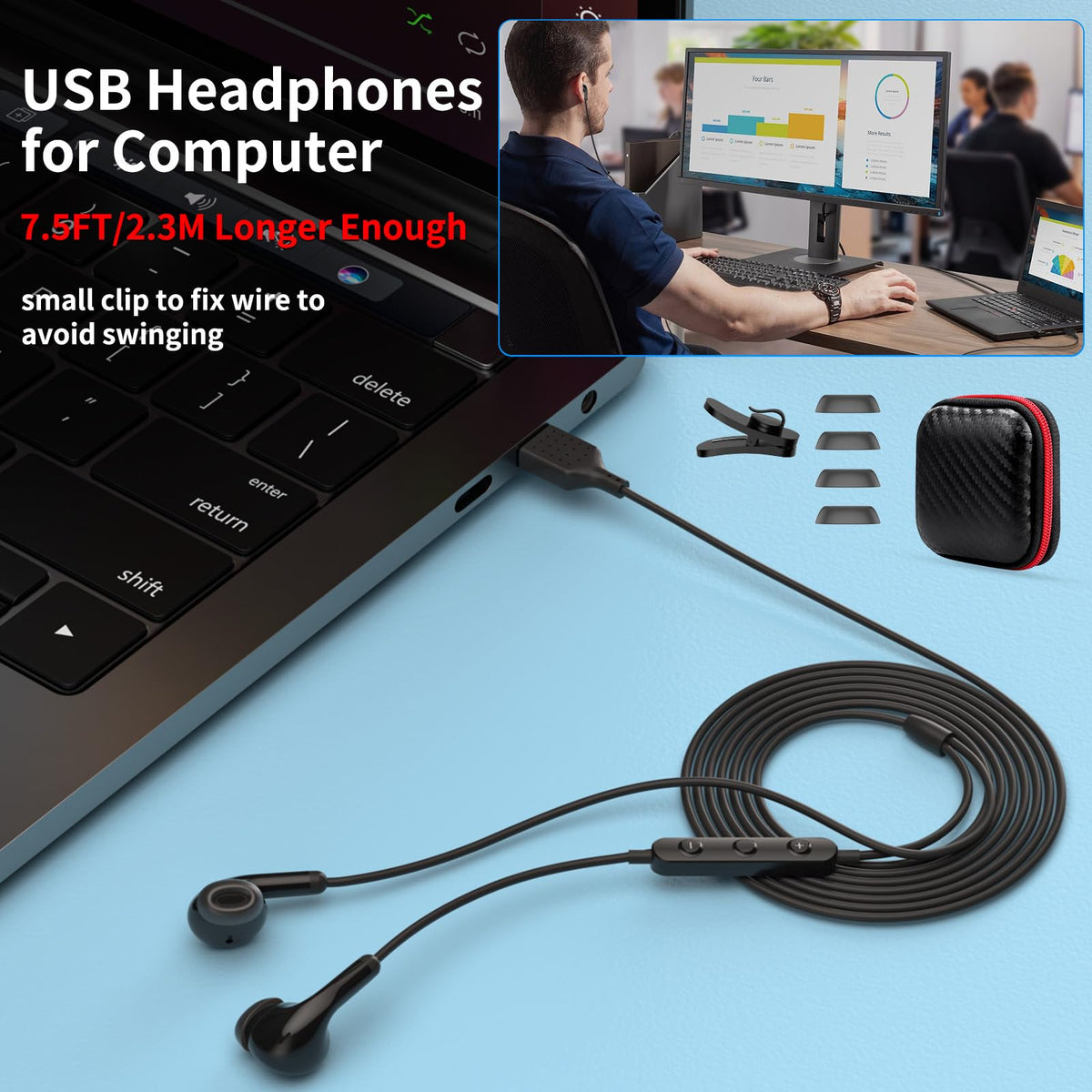 AIAUXAI USB earphones offer comfortable wear for long sessions
