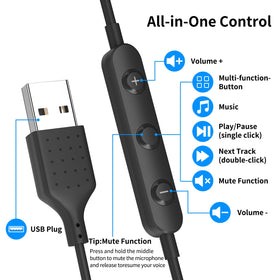 AIAUXAI USB earphones compatible with Windows, Mac, and more