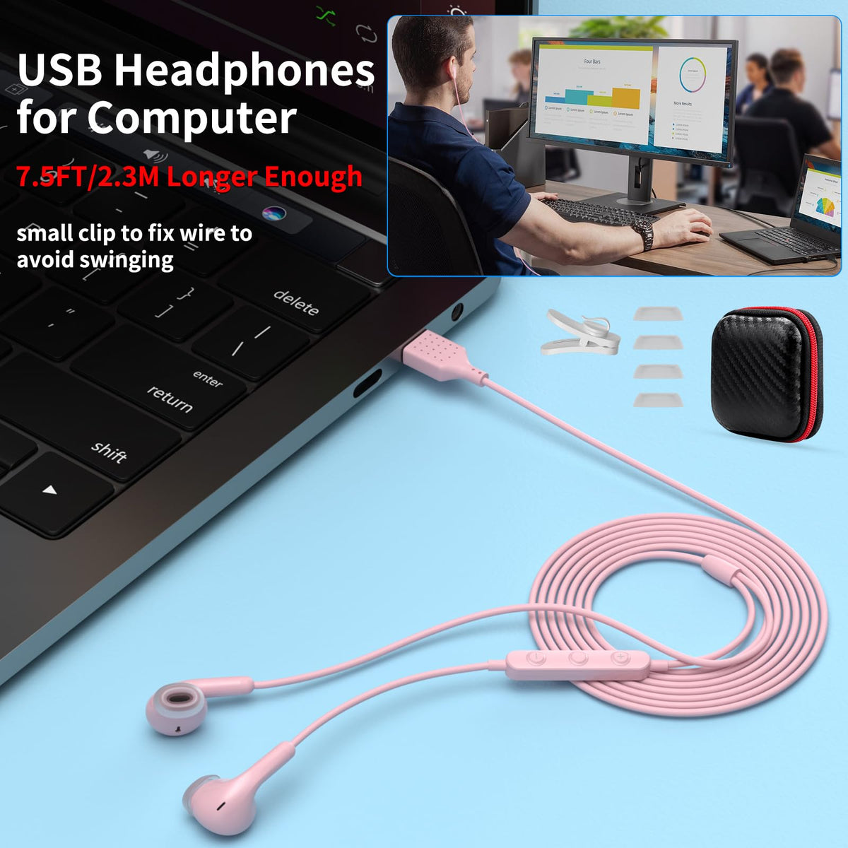 AIAUXAI earphones with inline control pink for quick volume and mute.