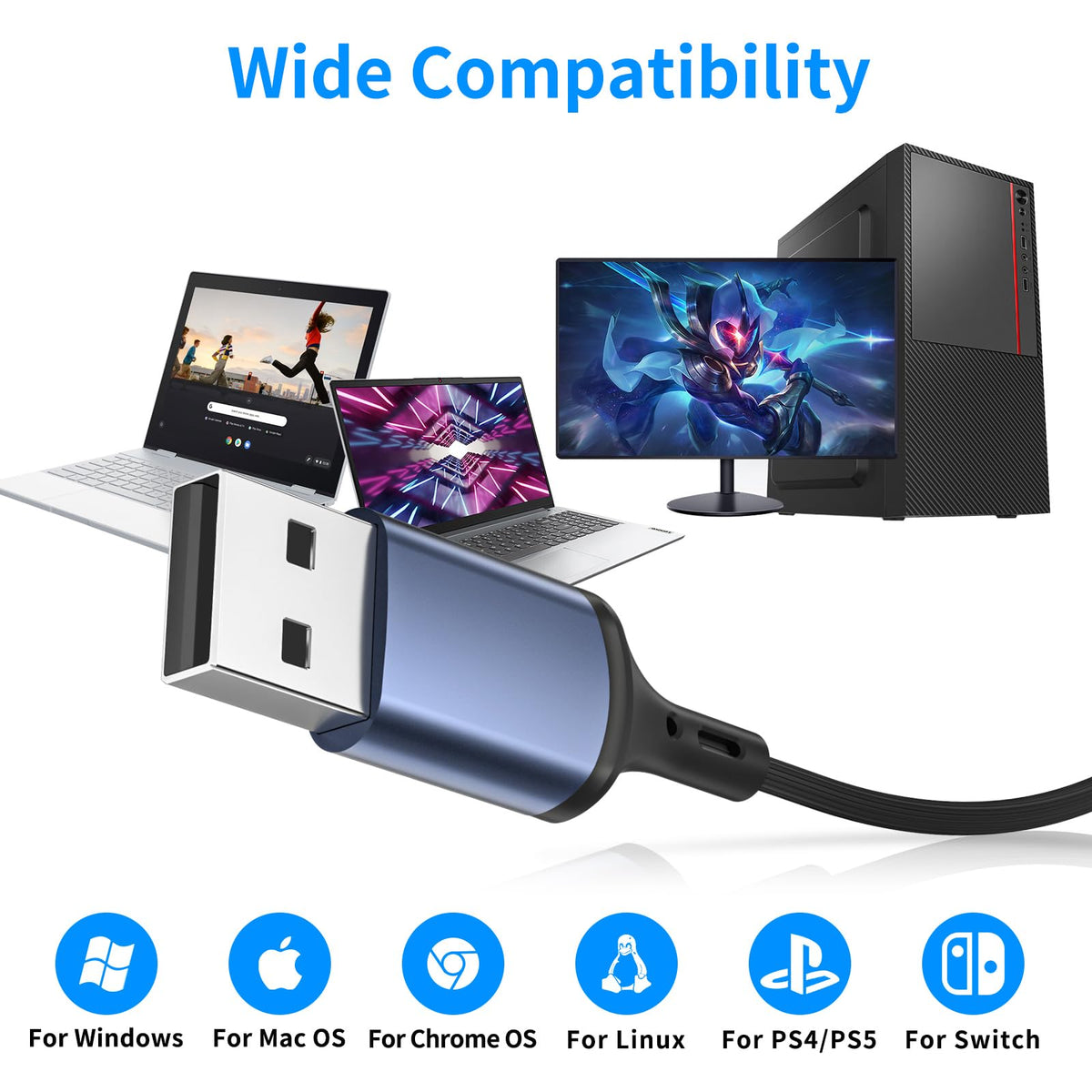 AIAUXAI Chromebook-ready USB headset on a clean desk