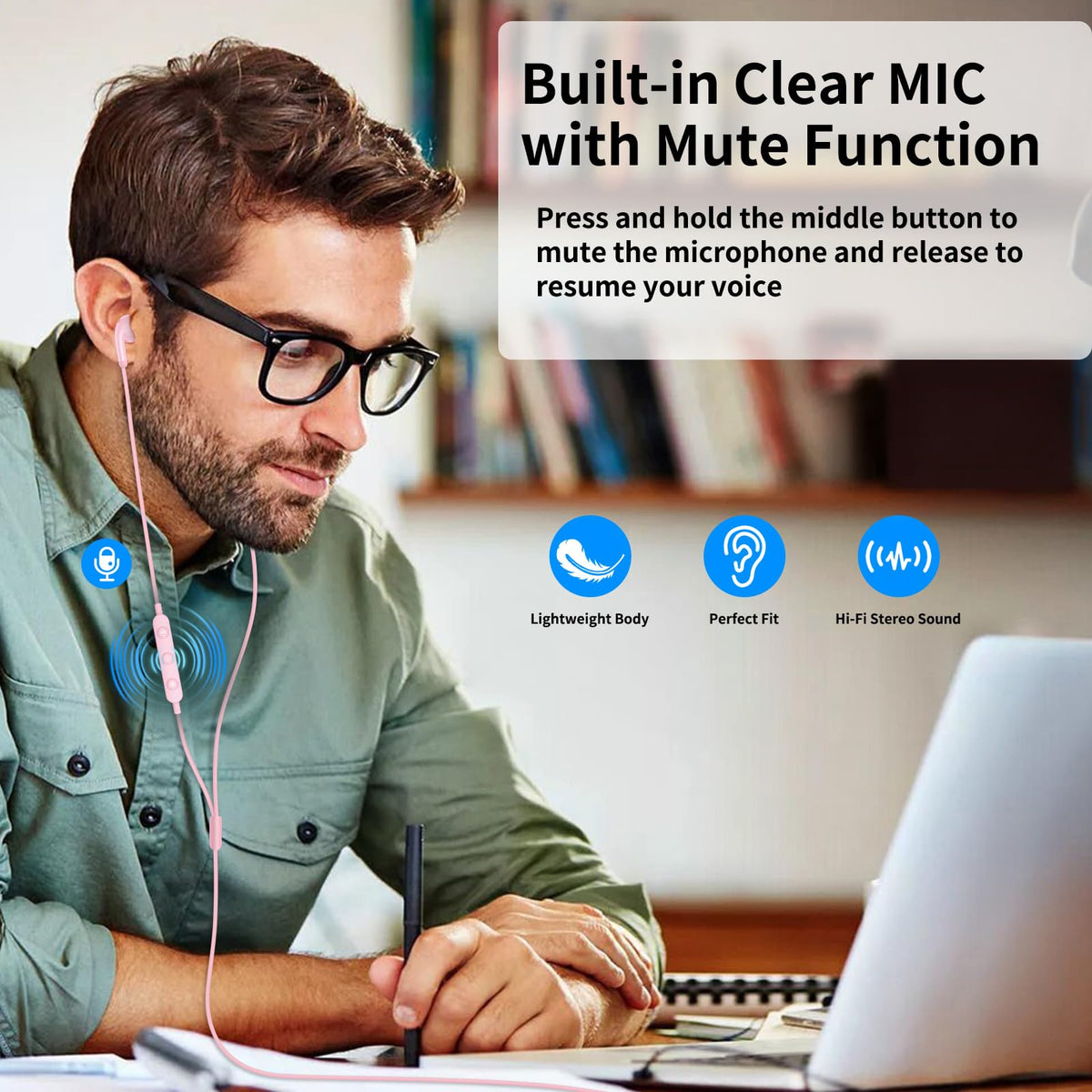 AIAUXAI noise-isolating headphones pink help focus during meetings.