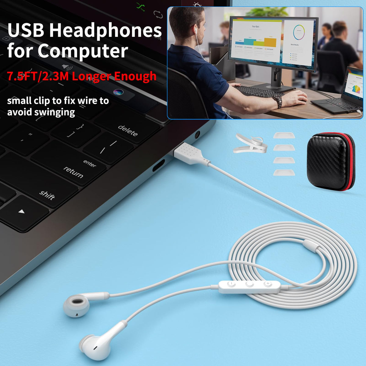 AIAUXAI USB headset with inline controls for easy volume and mute adjustments