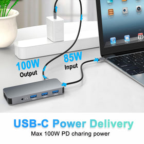 Compact Aibilangose hub delivering 100W PD charging to a laptop