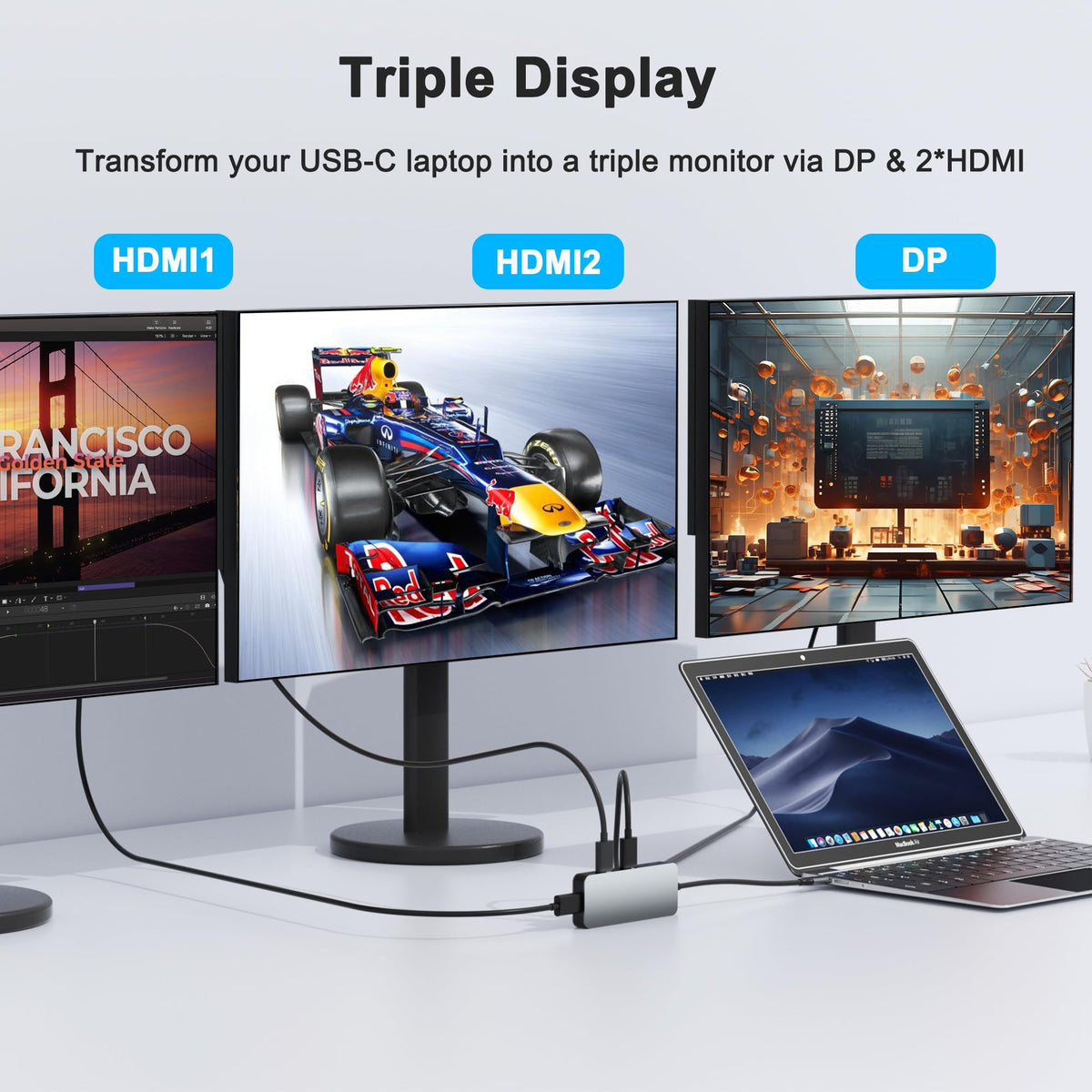 Aibilangose connected to two monitors illustrating expanded workspace benefit