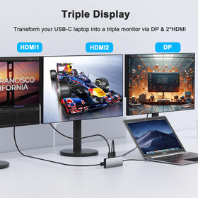 Aibilangose connected to two monitors illustrating expanded workspace benefit