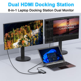 Aibilangose USB-C dock with two HDMI ports for Lenovo laptops, seamless multi-monitor use.