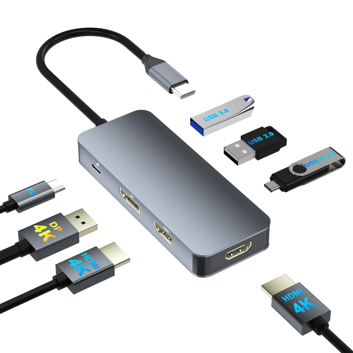 Aibilangose front view showing hub and ports for fast multi-display setup