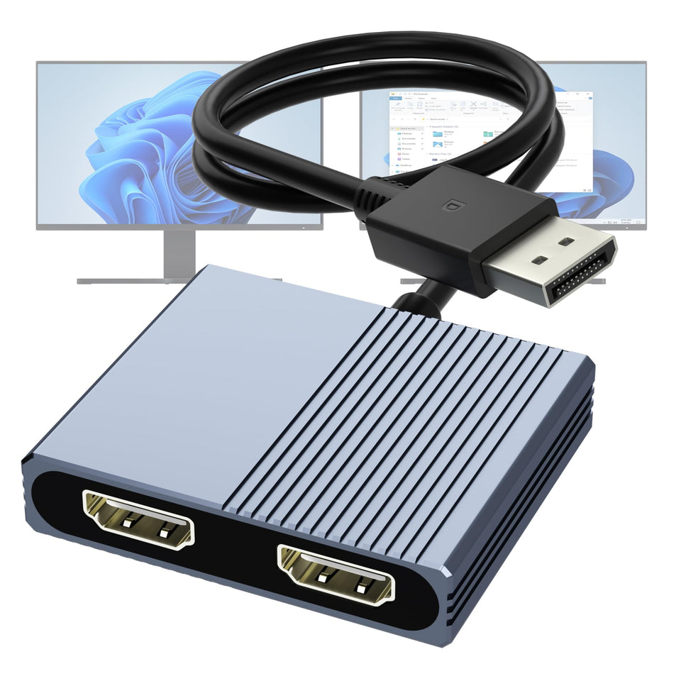Aibilangose DP to dual HDMI splitter setup powering two 4K displays