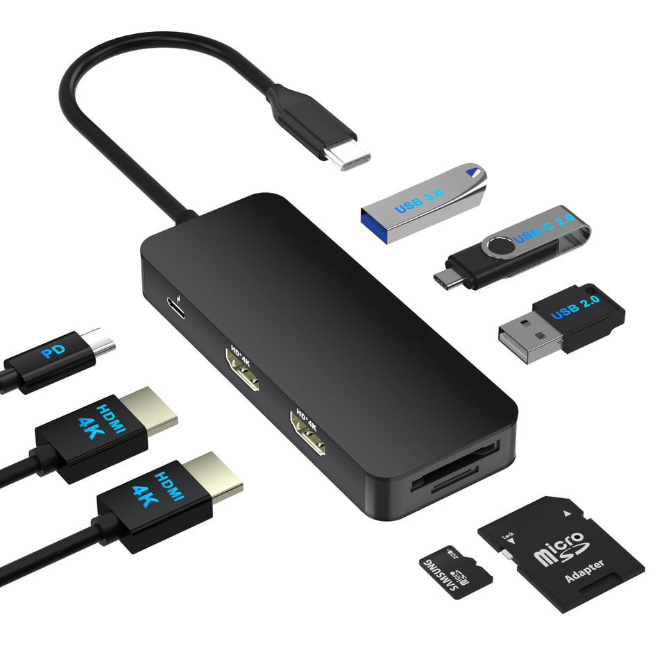 Aibilangose USB C docking 8-in-1 hub enables extended 4K display on two monitors
