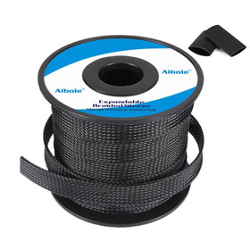 Aibole front packaging showing 100ft black braided sleeving benefit protective storage