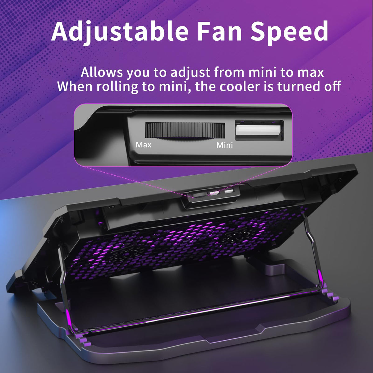 AICHESON in-use on desk with gaming laptop for temperature control benefit